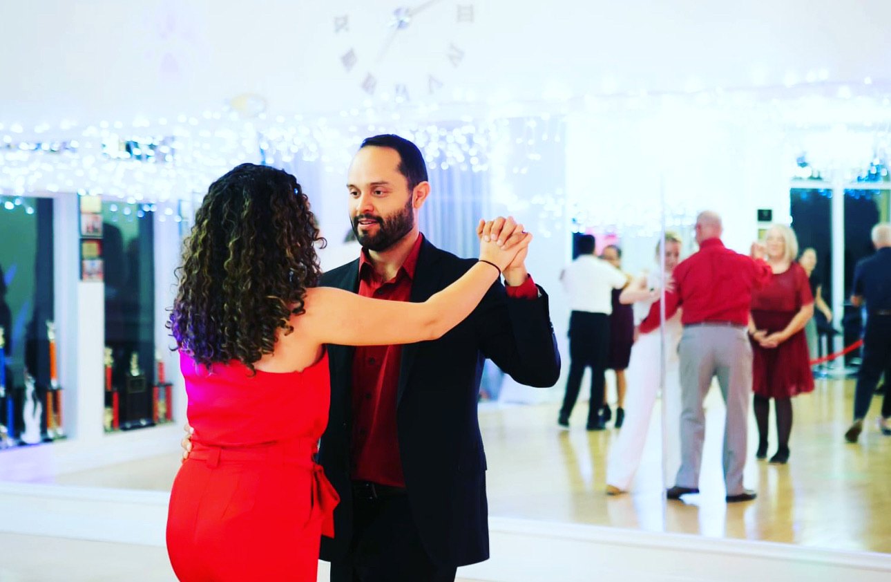A couple social dancing in our studio